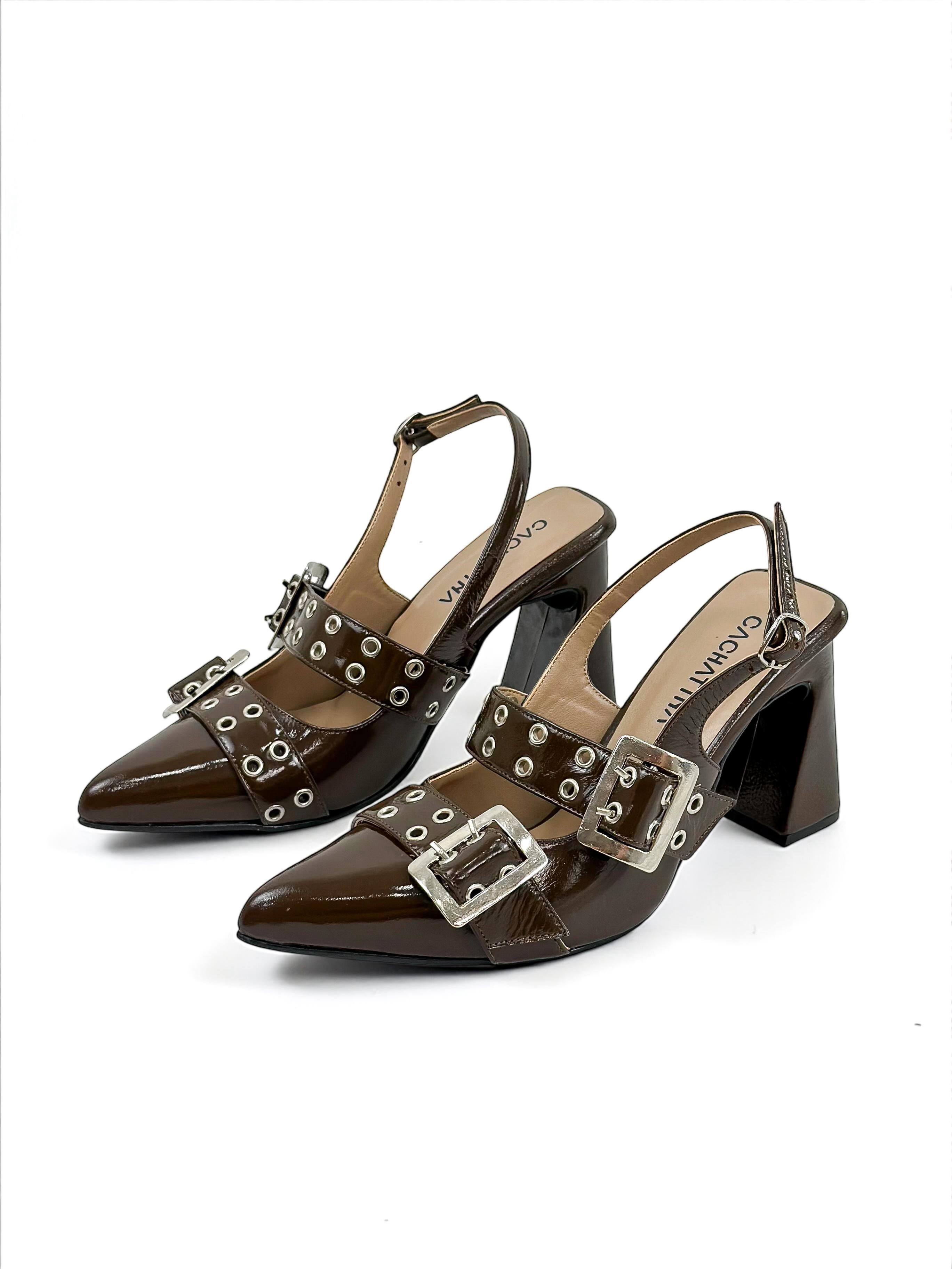 STILETTO BIMBAM - CHAROL CHOCOLATE - TACON 7.5 - ESTILETO MUJER - CALZADO CACHATINA