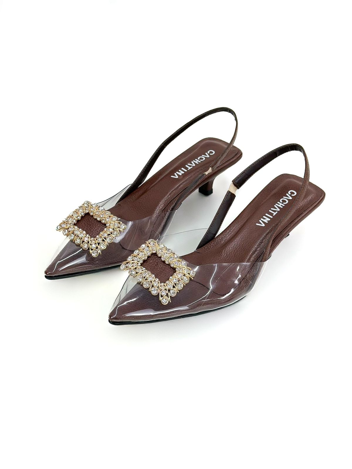 STILETTO OCAI- ACETATO x BAMBIE CHCOLATE AVELLANA - TACON PUNTILLA- ALTURA 3.5 - CALZADO CACHATINA