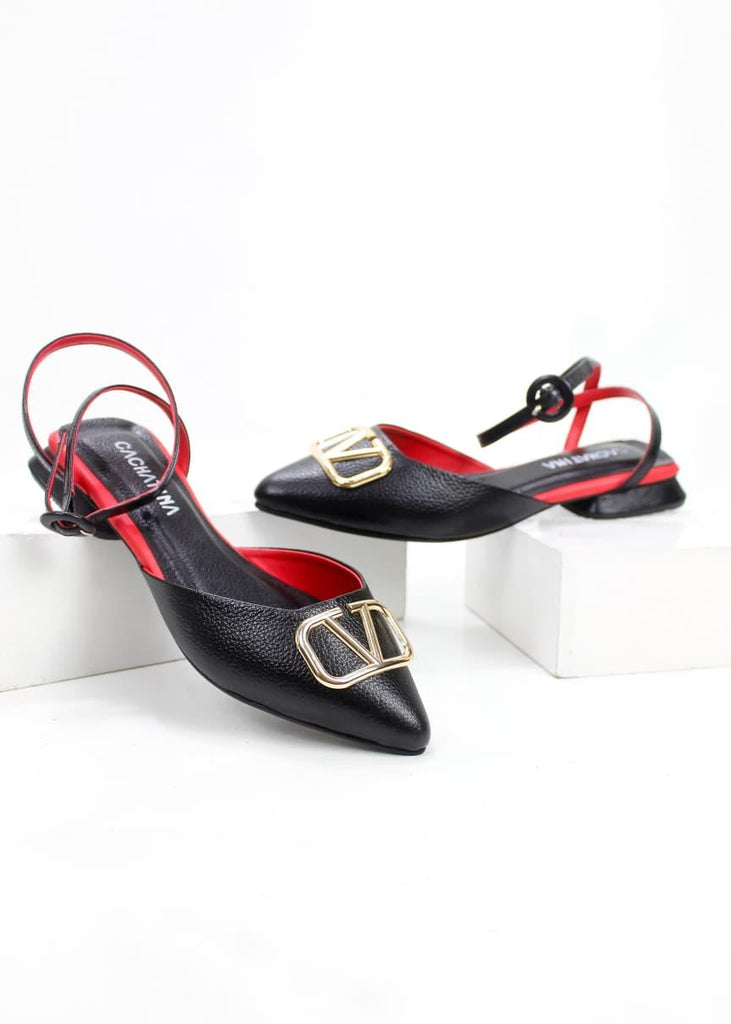 BALETA ANDY STORE - CUERO NEGRO X ROJO - CALZADO CACHATINA - BALETA MUJER