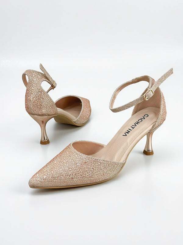 STILETTO PERGAR STORE - CAPELLADA IMPORTADA ORO ROSA X NUDE - TACON 5.5  - CALZADO CACHATINA