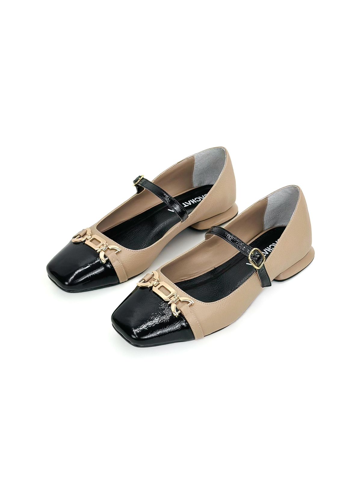 BALETA KRIS - CUERO BAMBIE CAPUCHINO X NEGRO MOJADO - TACON 1.5- BALETA- CALZADO CACHATINA