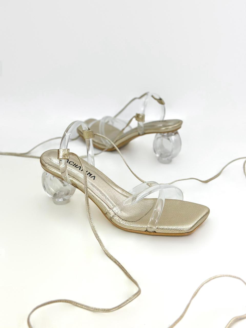 TACON INDIANA - ACETATO X BAMBIE DORADO- TACON CRISTAL 3.5  - TACON MUJER - CALZADO CACHATINA