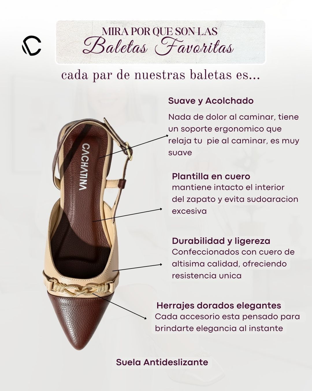 BALETA ITHALY COLORES - MOMENTOS - CUERO CHOCOLATE - CUERO FRAPPE - BALETA-CALZADO CACHATINA