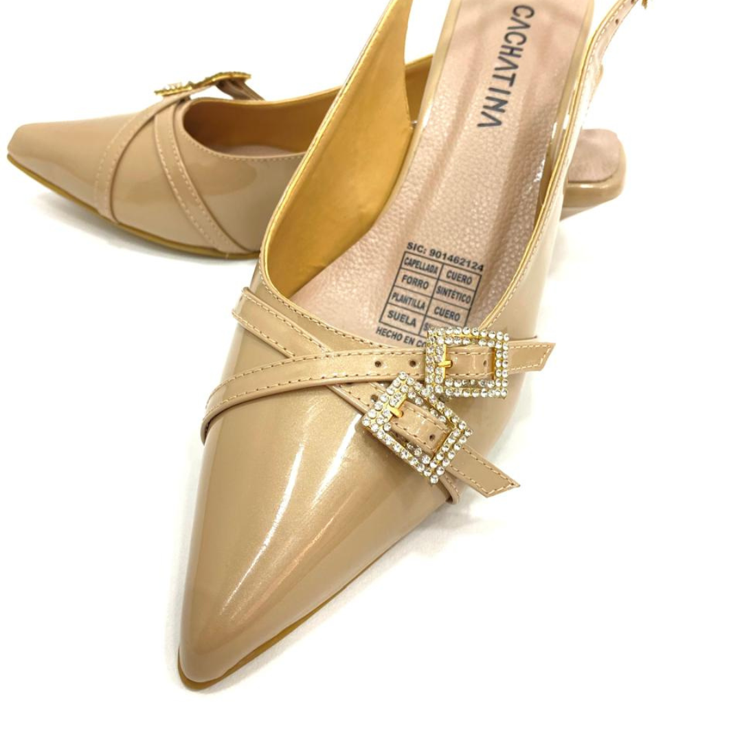 BINNA - CALZADO CACHATINA - ESTILETO MUJER - CUERO CHAROL TAUPE - TACON 3.5 (5 CM)