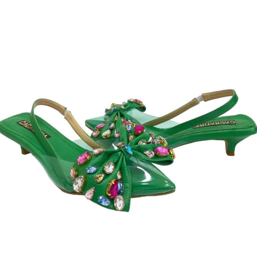 DOMENICA - CALZADO CACHATINA - ESTILETO MUJER - CUERO VERDE LOZZA - TACON 3.5 (5 CM)