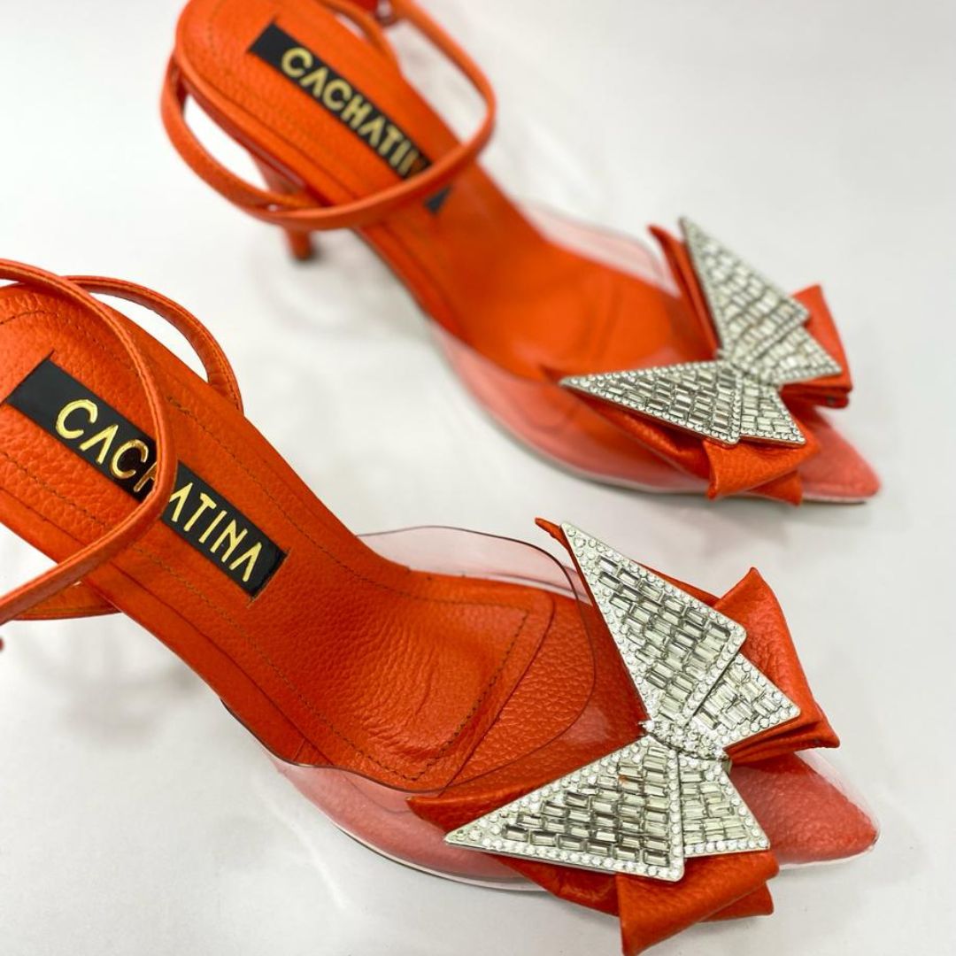 KLARENT - CALZADO CACHATINA - ESTILETO MUJER - CUERO NARANJA - TACON 8.5 (11 CM)