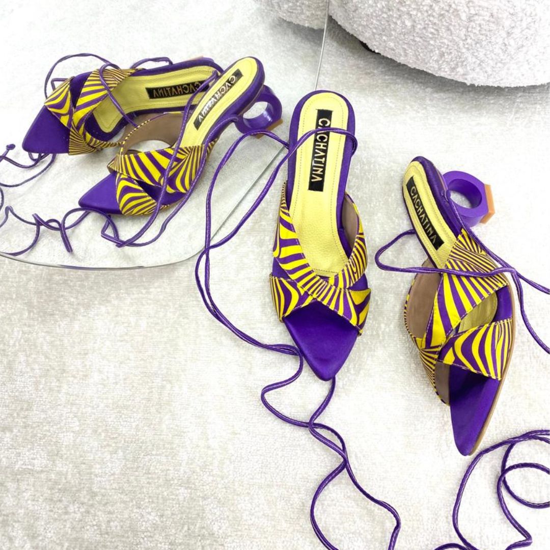 TACÒN - ORMALIA - 5.5 - CUERO SATIN MORADO X AMARILLO - CALZADO CACHATINA