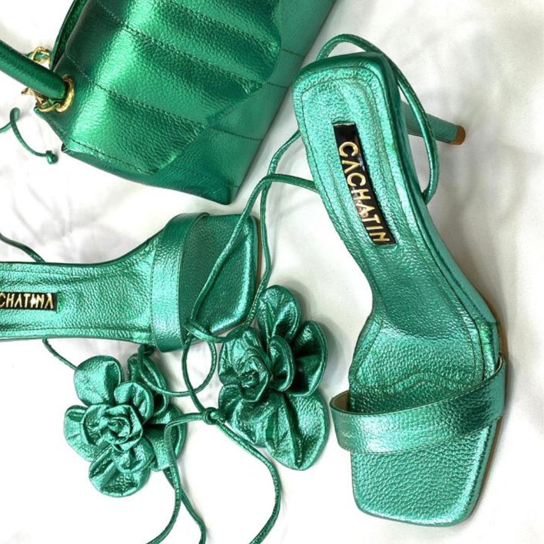 TACON - SEXY FLOWER - 7.5 - CUERO VERDE METALIZADO - CALZADO CACHATINA