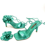 TACON - SEXY FLOWER - 7.5 - CUERO VERDE METALIZADO - CALZADO CACHATINA