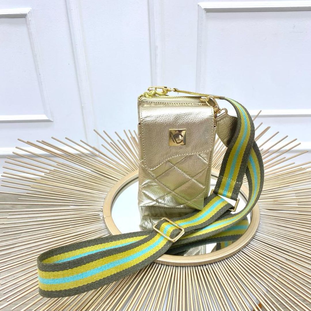 BOLSO CACHATINA - TRIXIE BAG - CUERO DORADO (RIATA VERDE X COLORES)