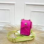 BOLSO CACHATINA - TRIXIE BAG - CUERO FUCSIA (RIATA VERDE X TAUPE)
