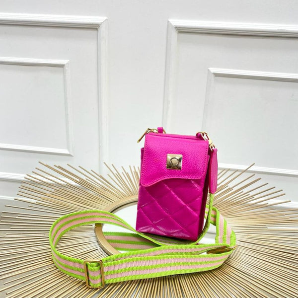 BOLSO CACHATINA - TRIXIE BAG - CUERO FUCSIA (RIATA VERDE X TAUPE)