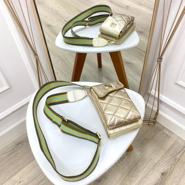 BOLSO CACHATINA - TRIXIE BAG - CUERO DORADO (RIATA VERDE X COLORES)