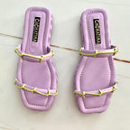 SANDALIA PLANA - CALIFORNIA STORE - CUERO LILA X VERDE CALZADO CACHATINA