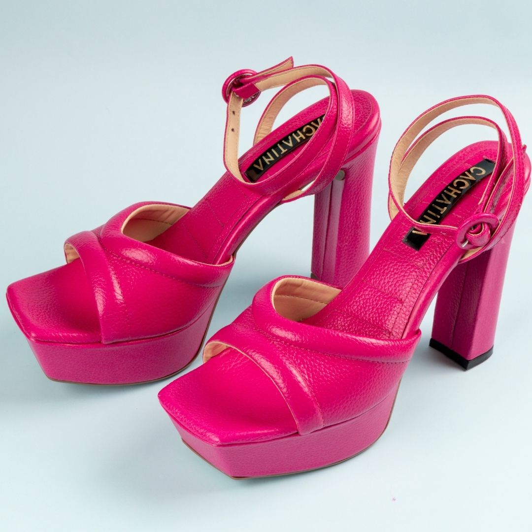 TACÒN - LETONIA - 12 CM - CUERO FUCSIA - CALZADO CACHATINA