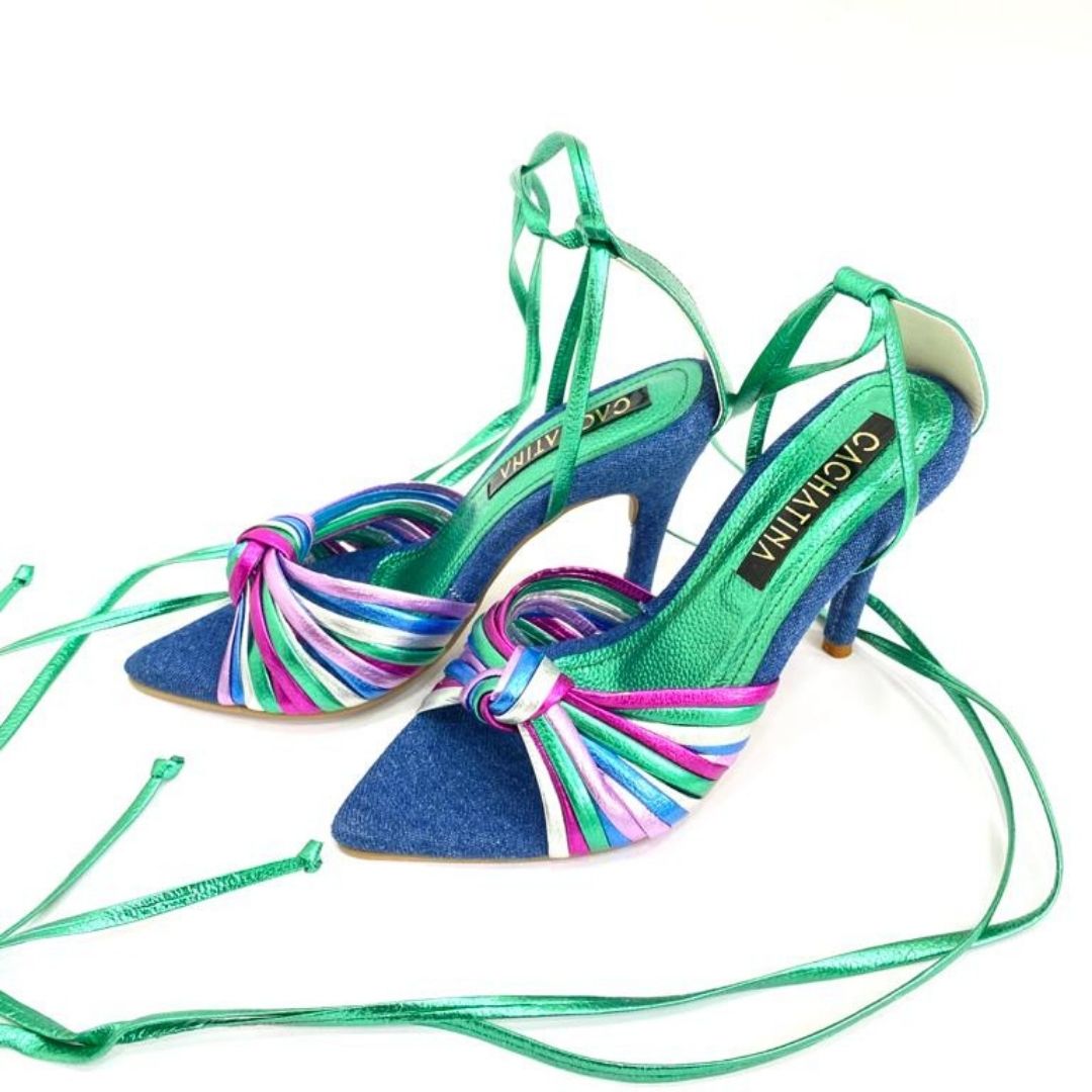 TACÒN - JAIDIN - 8.5 - JEAN NEUTRO VERDE METALIZADO X COLORES - CALZADO CACHATINA