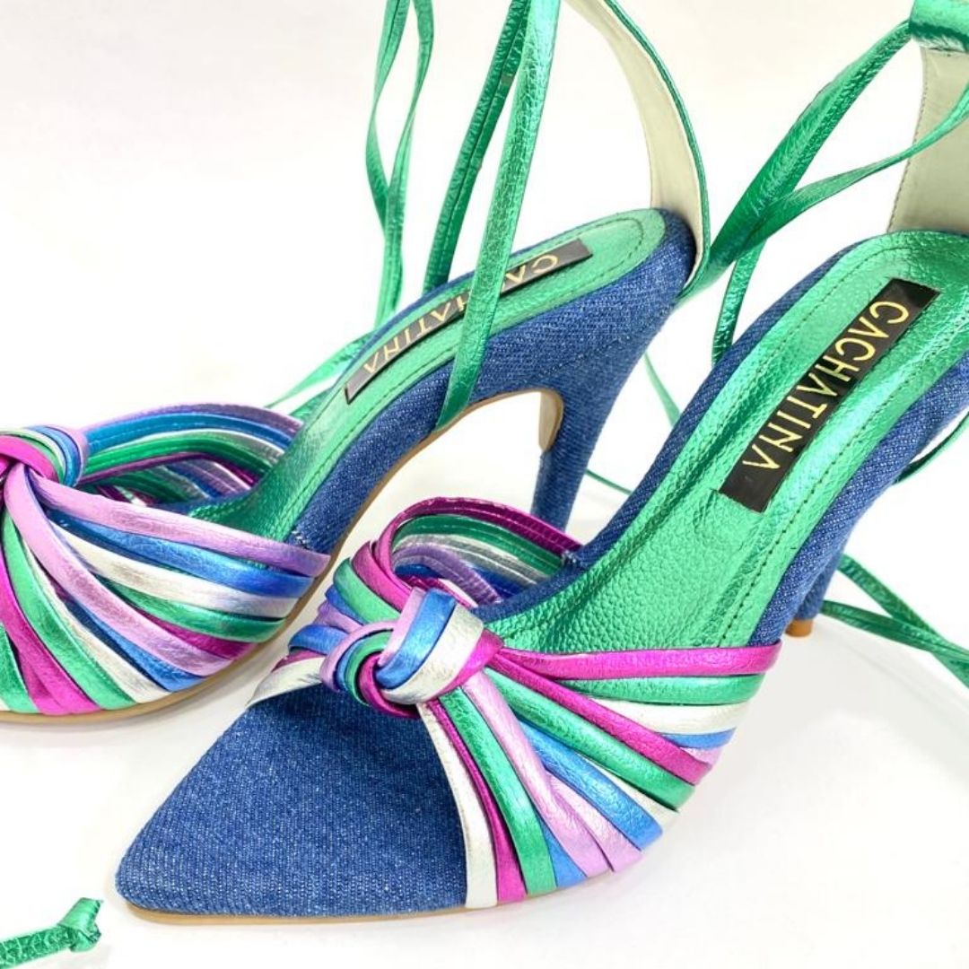 TACÒN - JAIDIN - 8.5 - JEAN NEUTRO VERDE METALIZADO X COLORES - CALZADO CACHATINA