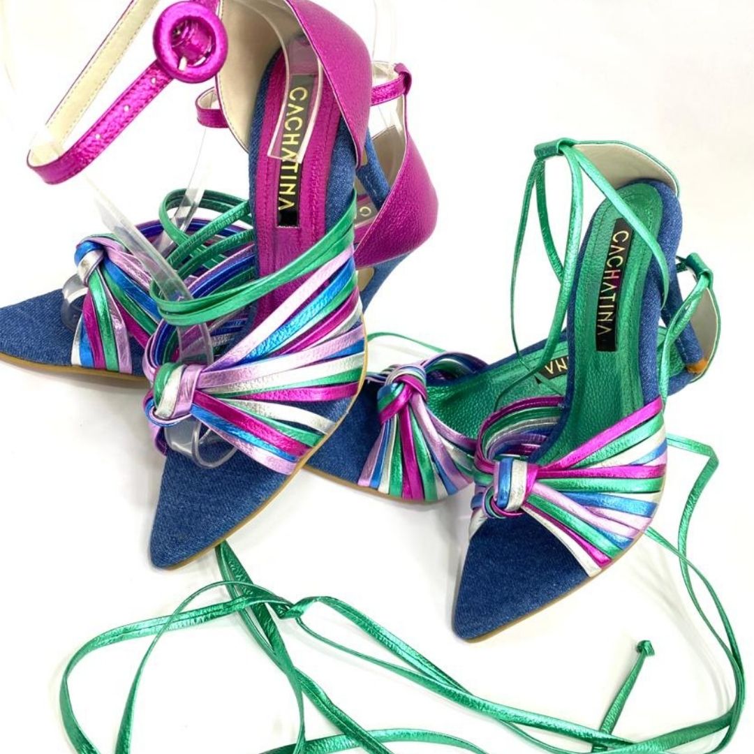 TACÒN - JAIDIN - 8.5 - JEAN NEUTRO VERDE METALIZADO X COLORES - CALZADO CACHATINA