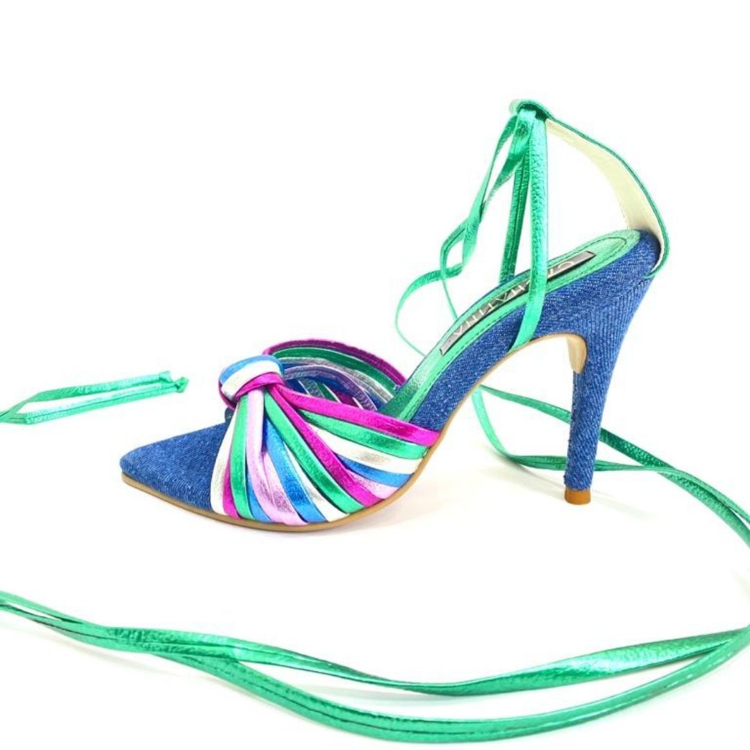 TACÒN - JAIDIN - 8.5 - JEAN NEUTRO VERDE METALIZADO X COLORES - CALZADO CACHATINA