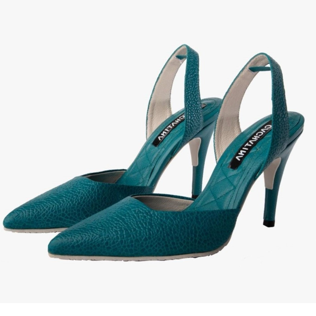 TACÒN - KAPRINA - 8.5 - CUERO AZUL LAGO - CALZADO CACHATINA