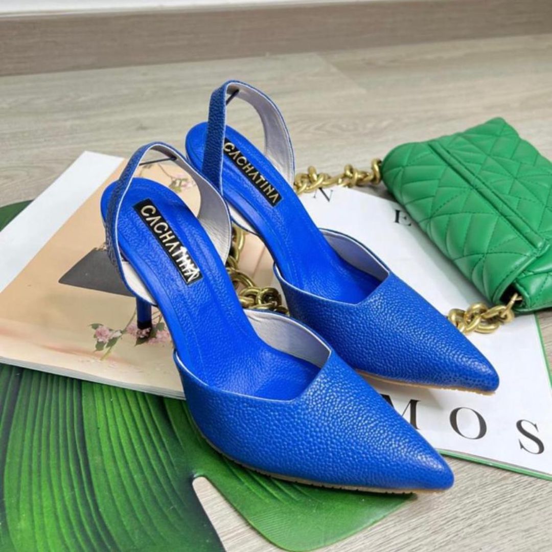 TACÒN - KAPRINA - 8.5 - CUERO AZUL PRINCESA - CALZADO CACHATINA