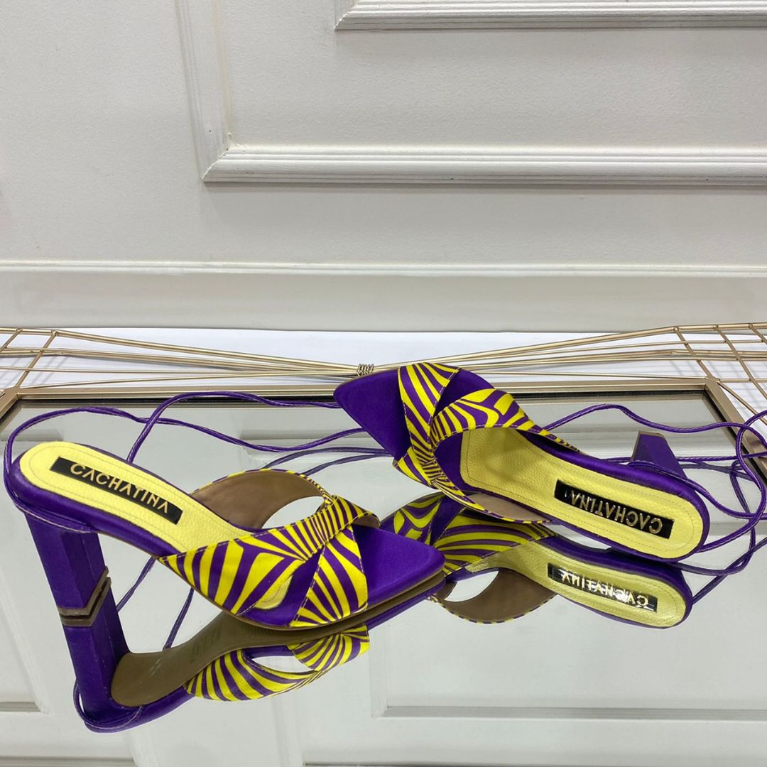 TACÒN - ORMANIA - 7.5 - CUERO SATIN MORADO X AMARILLO - CALZADO CACHATINA