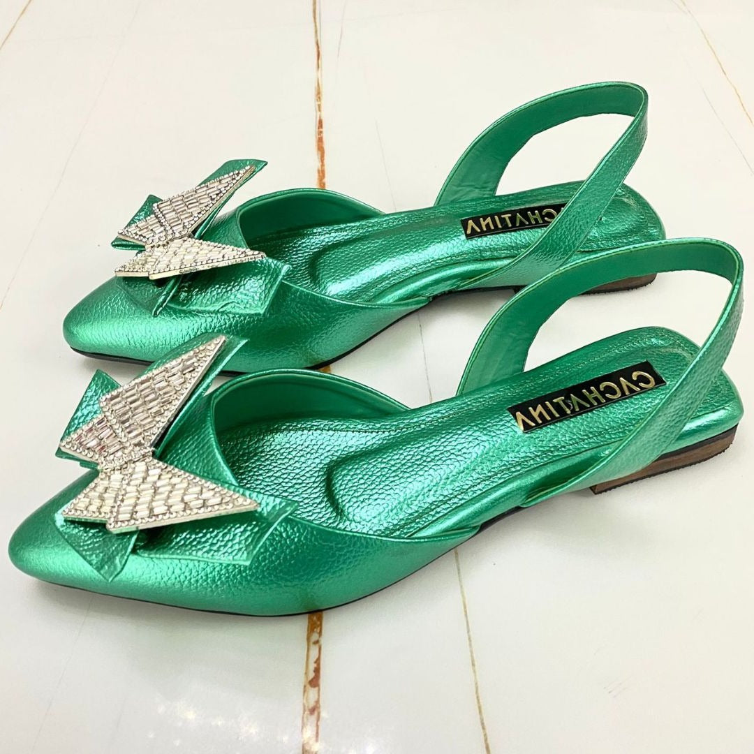 ZUECO CACHATINA - TEYLOR - CUERO VERDE METALIZADO - CALZADO CACHATINA