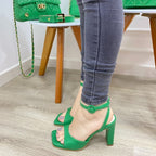 TACÒN ELEGANTE - WHENDY ALTURA 7 Y MEDIO - CUERO VERDE NORA LOZA - CALZADO CACHATINA