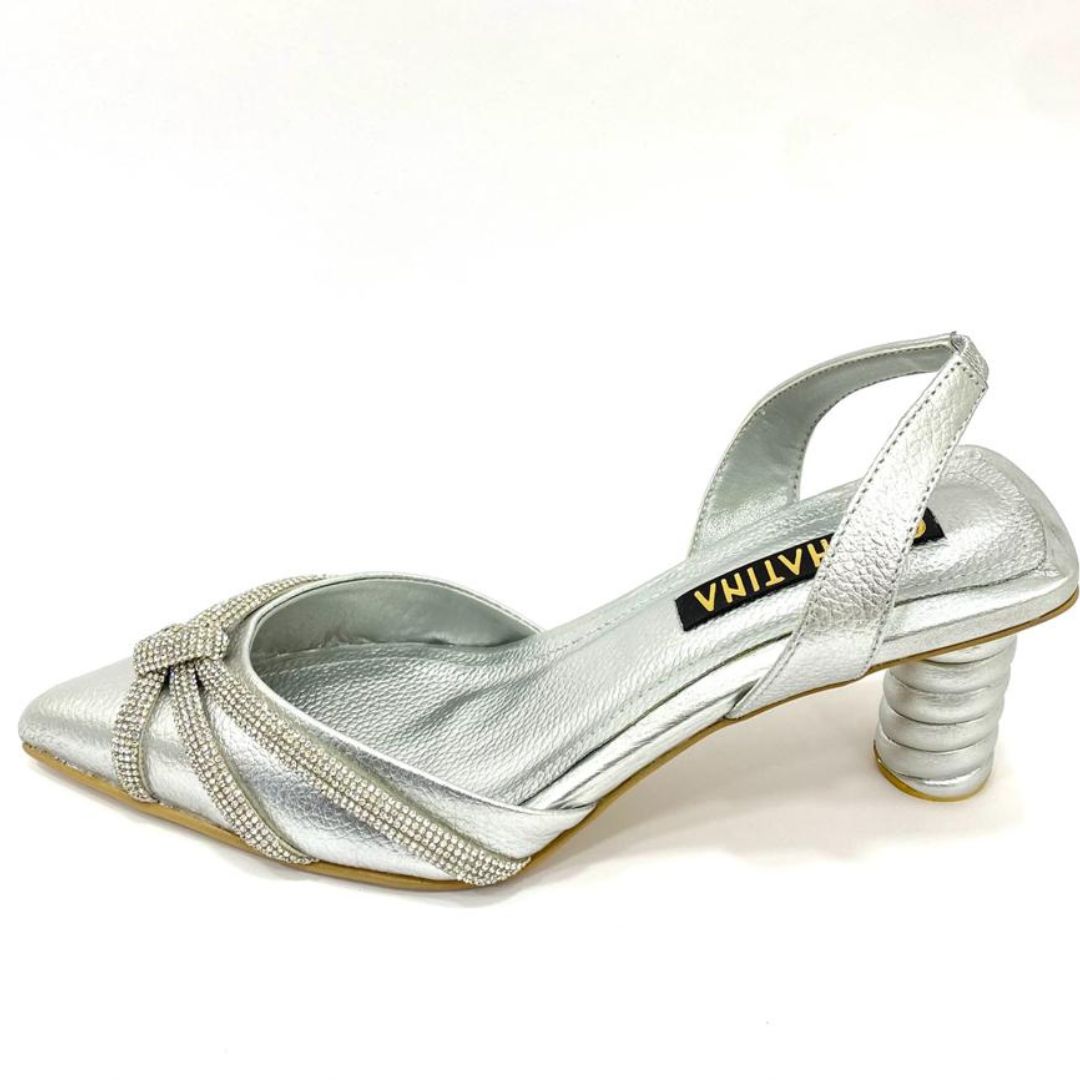 TACÒN - BOTAN  - 5.5 - CUERO PLATEADO - CALZADO CACHATINA
