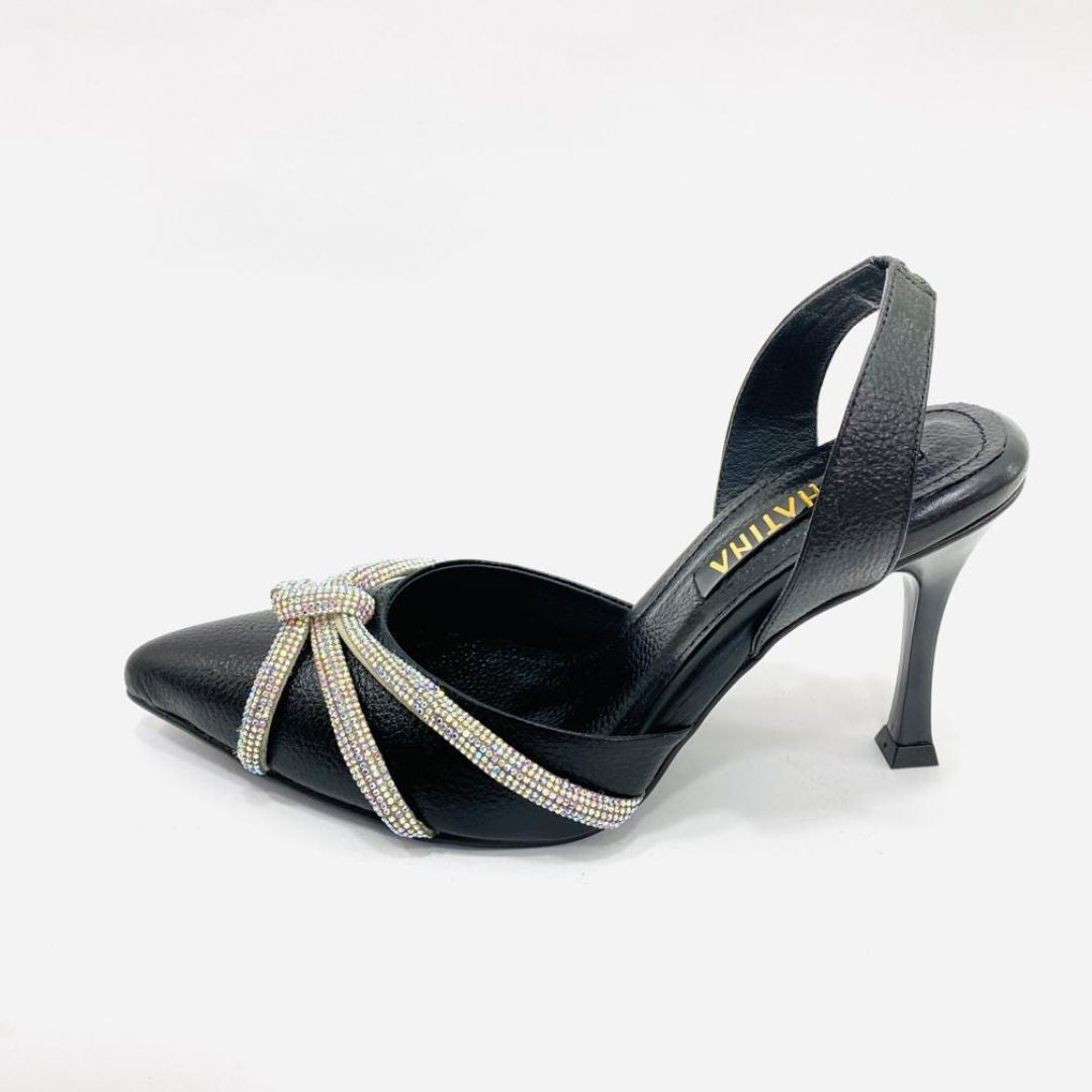 TACÒN - FINZA - 8.5 - CUERO NEGRO X PLATEADO - CALZADO CACHATINA