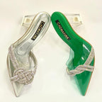 TACÓN - NAKIO- 7.5 - CUERO VERDE X PLATEADO - CALZADO CACHATINA