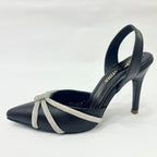 TACÒN - FINZA - 8.5 - CUERO NEGRO X PLATEADO - CALZADO CACHATINA
