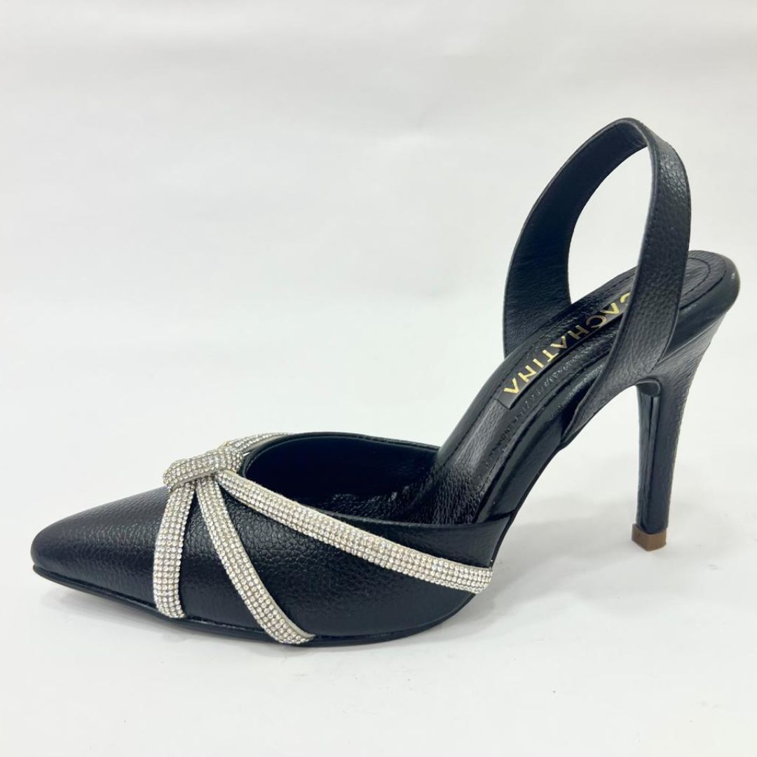 TACÒN - FINZA - 8.5 - CUERO NEGRO X PLATEADO - CALZADO CACHATINA