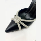TACÒN - FINZA - 8.5 - CUERO NEGRO X PLATEADO - CALZADO CACHATINA