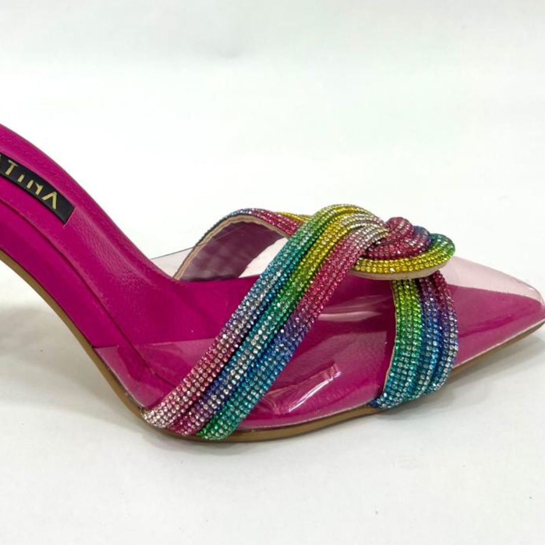 CALZADO CACHATINA - ESTILETO MUJER - TRIDI - CUERO FUCSIA X ARCOIRIS - ALTURA 7.5 (10 CM)