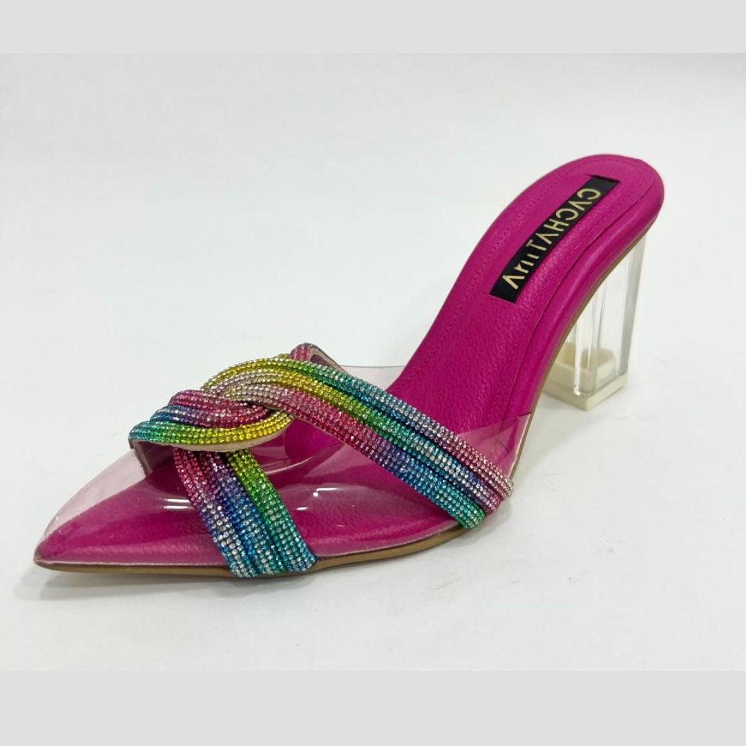 CALZADO CACHATINA - ESTILETO MUJER - TRIDI - CUERO FUCSIA X ARCOIRIS - ALTURA 7.5 (10 CM)